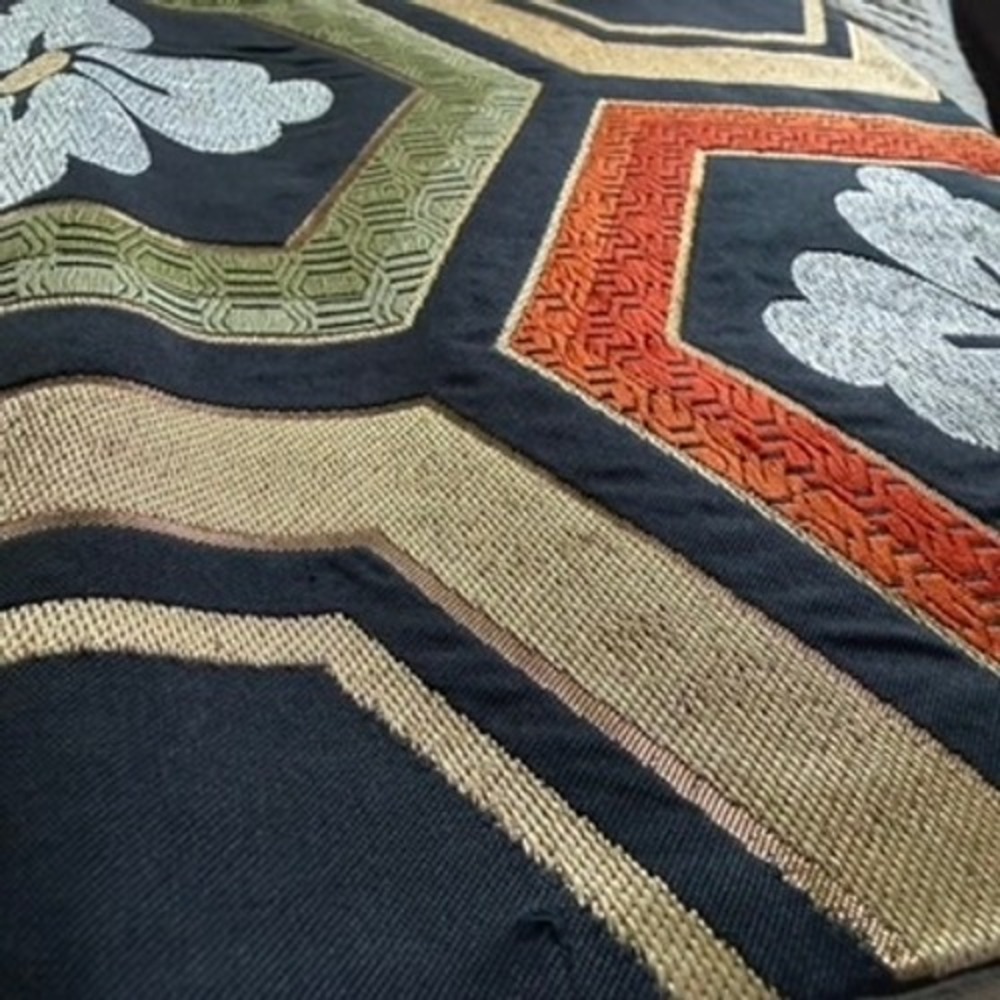 Vintage Japanese Fukuro Obi Kikko Hanabishi Black Gold‎ Brocade Kimono Silk Belt - Picture 9 of 9